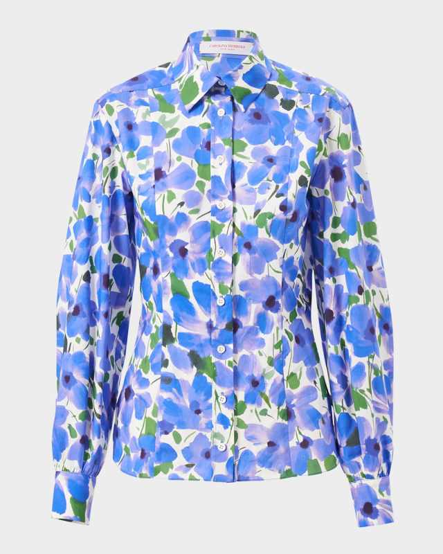 Floral-Print Button-Down Blouse